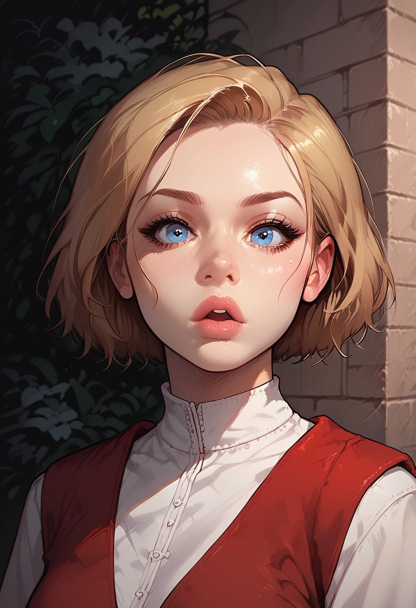 ((masterpiece)), high quality, safe_9, score_9, score_8_up, score_7_up, score_6_up,source_anime, Expressiveh, 1girl, petite, suzie, short blonde hair, blue eyes, detailed eyes, surprised expression, looking at viewer, face focus, detailed, intricate details, perfection, perfect light, detailed light, g0thicPXL, glowing, nigth hour, neon, melkor_style, g0thicPXL, neon,
(garden, outside, background, sunset time,)
