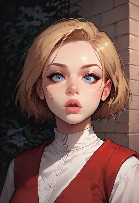 ((masterpiece)), high quality, safe_9, score_9, score_8_up, score_7_up, score_6_up,source_anime, Expressiveh, 1girl, petite, suzie, short blonde hair, blue eyes, detailed eyes, surprised expression, looking at viewer, face focus, detailed, intricate details, perfection, perfect light, detailed light, g0thicPXL, glowing, nigth hour, neon, melkor_style, g0thicPXL, neon,
(garden, outside, background, sunset time,)