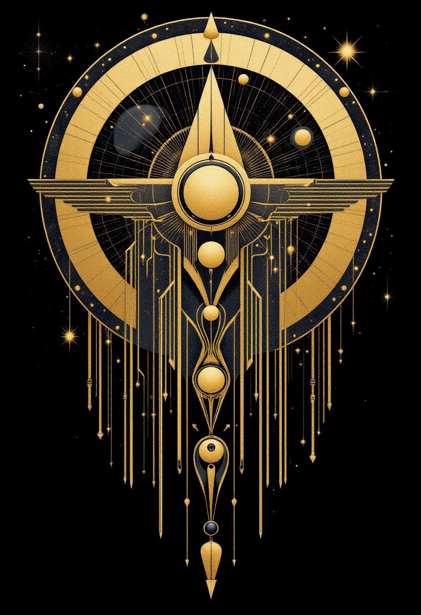 Fly me to the moon
Let me play among the stars
Let me see what spring is like
On a-Jupiter and Mars
In other words, hold my hand
In other words, baby , kiss me
Straight lines on bkack background 
Lone person center 
Princess Egyptian illuminati
Mysterious symbols 
ArsMJStyle, Art Deco
bo-golden