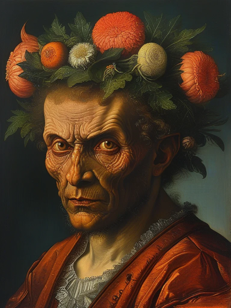 masterpiece,best quality,oil painting,fire,<lora:tbh107-sdxl-dim64:0.85>,style of Albrecht Altdorfer,portrait of a demon,(((demon))),