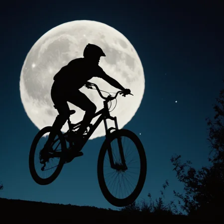 cinematic film still of <lora:silhouette style:1>
A silhouette photo of a person on a bike in the air with a full moon in the background,monochrome,outdoors,sky,tree,no humans,night,moon,ground vehicle,nature,night sky,scenery,full moon,blue theme,riding,bicycle different shadow patterns, different shadows, cinematic, filmic, different colors, creative cinematography, covered in shadow, perfect shadow, detailed shadow, detailed background, detailed environment, award winning cinematography, casting shadow, film contrast, film saturation, high quality, 8k, silhouette style, shallow depth of field, vignette, highly detailed, high budget, bokeh, cinemascope, moody, epic, gorgeous, film grain, grainy