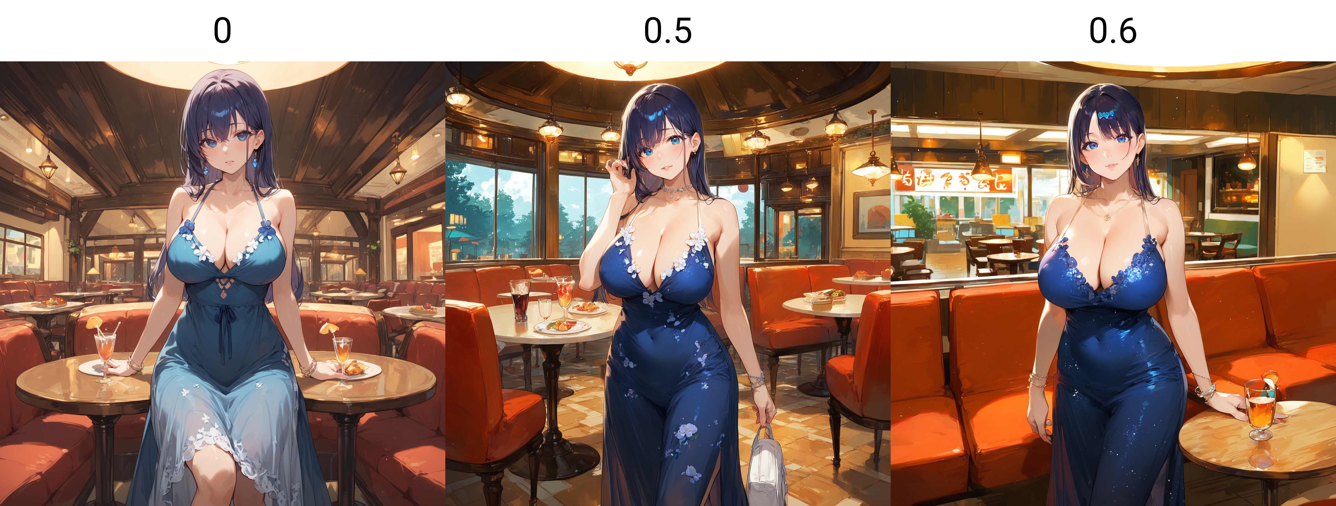 1 female, night dress, restaurant, <lora:CazMaXL:0>