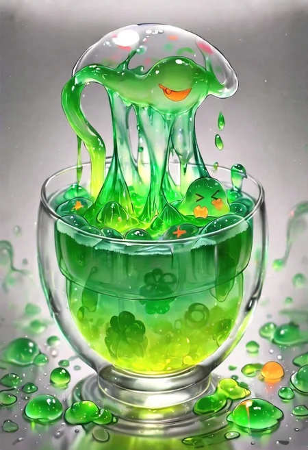 (masterpiece), (score_9, score_8_up, score_7_up,source_anime), 4K8K, very aesthetic, absurdres, best quality,
(slime girl, Petite, disproportionate breasts),
Hyperdetailed anime style image of a slime girl, slime girl in glass, Slime overflowing from a cup,
transparent, see-through body, colorless skin, colorless sclera, amber eyes, orange slime,
(emeraldmorph), slime (creature), Translucent,
outdoors, detailed, dignified Smile, Amoeboid slime, Amoeba slime, Amoeba, Liquid slime,