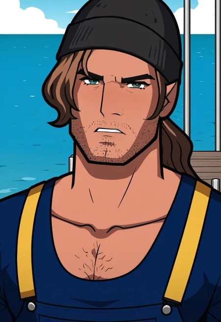 safe_pos, safe_pos, score_9, score_8_up, score_7_up, rating_nsfw, ultra hd, absurdres, masterpiece, best quality, best aesthetic, solo, 1boy, male focus, erotic, mature male, Expressiveh, wolfconf,
MMFisherman, fisherman_brownhair, fisherman_shirtwithoveralls, fisherman_beard, beanie, portrait, looking at viewer, angry
