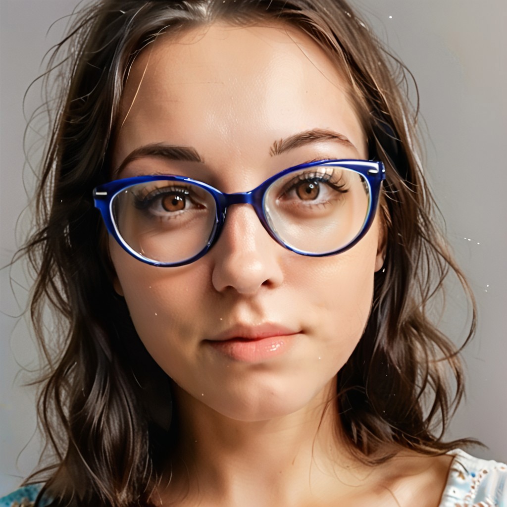 Grace, brown eyes, blue frame glasses, ((headshot:1.2) portrait on a (plain grey background:1.2), (headshot:1.2), (face focus:1.1), soft lighting, low contrast, low saturation:1.2),
bokeh, f1.4, 40mm, photorealistic, raw, 8k, textured skin, skin pores, intricate details, epiCRealism