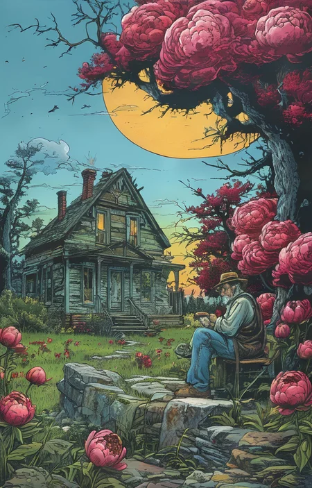 masterpiece,best quality,<lora:tbh279-sdxl:0.9>,illustration,style of Rob Rogers decaying peonies