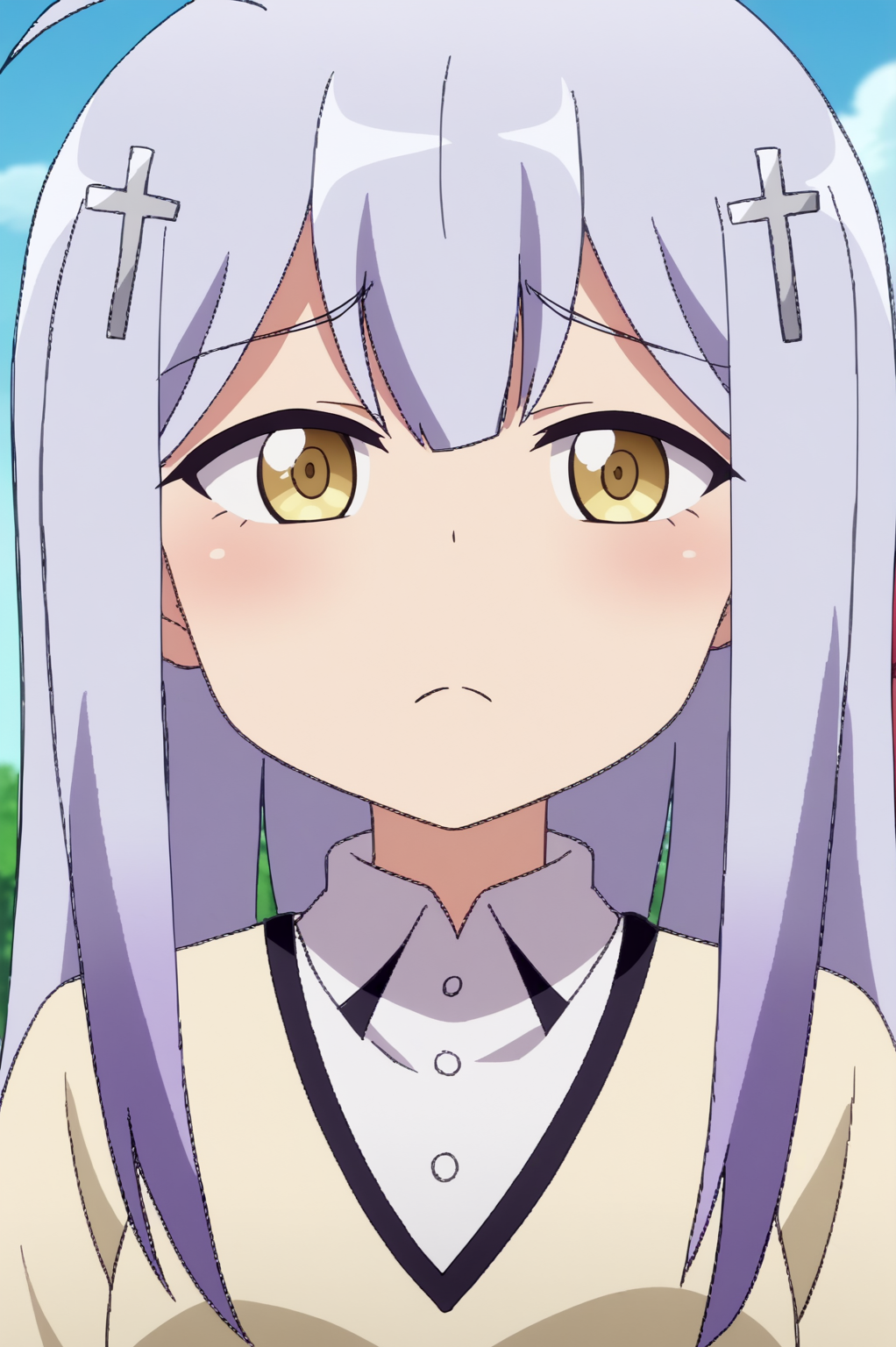 anime screencap, rating safe, Raphiel Ainsworth Shiraha, upper body <lora:Gabriel_DropOut-Raphiel_Ainsworth_Shiraha-PDXL:0.8>