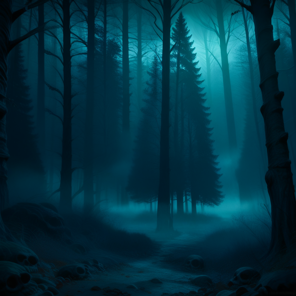score_9, score_8_up, score_7, (Detailed spooky forest:1.4), (tree stumps in background), (old spooky forest in background), (soft low lighting:1.3), (black midnight sky:1.4), (extremely foggy:1.5), Break, (Realistic photograph), (8KHD), (painstakingly detailed), (evil, demonic, horror movie style),