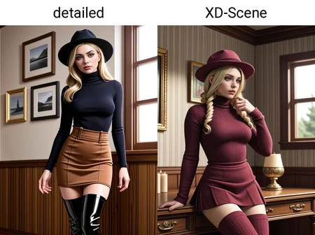 detailed,
Vickie_Zane,
corduroy skirt with a ribbed turtleneck and a pair of knee-high boots, finished with a wool fedora,
An environment that has just been waxed and carefully cleaned where everything is shiny and organized,