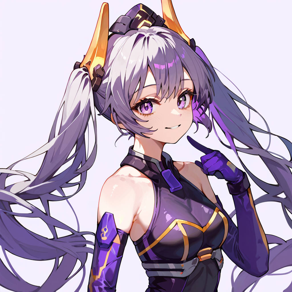 score_9, score_8_up, score_7_up,
simple background, smile,
1girl, masquerena2, twintails, grey hair, purple hair, bare shoulders, bodysuit, elbow gloves, 
<lora:masquerena_pony_v1:0.8>