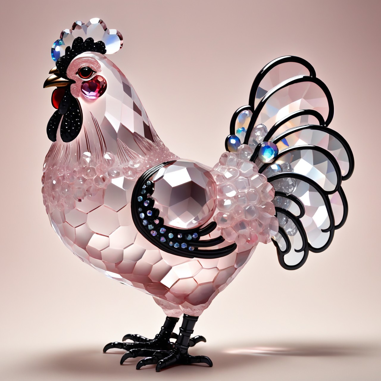 cs-cr1stal-v2 perforated rose quartz giant chicken, black wire edging