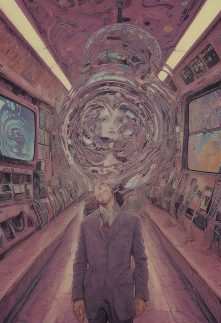 Voyage Through the Fractured Mindscape: Complex, unsettling, (sepia-toned), (a rare peek into Cybernetic Impressionism, The Neuron-Navigating Traveler), fragmented digital and organic landscapes, guide with a holographic androgynous, platinum explorer, holographic map interface, ambiguous:1.9, inscrutable expression, flesh and circuits intermingling, (magenta and subdued) retro-futuristic sheen, neuroscientist, cyberpunk influence, cinemagraph, infrared photography, double exposure, abstract realism, full-frame sensor, 6k animated gif, high-dynamic-range algorithms, exhibition-ready, targeted vibrance adjustments.