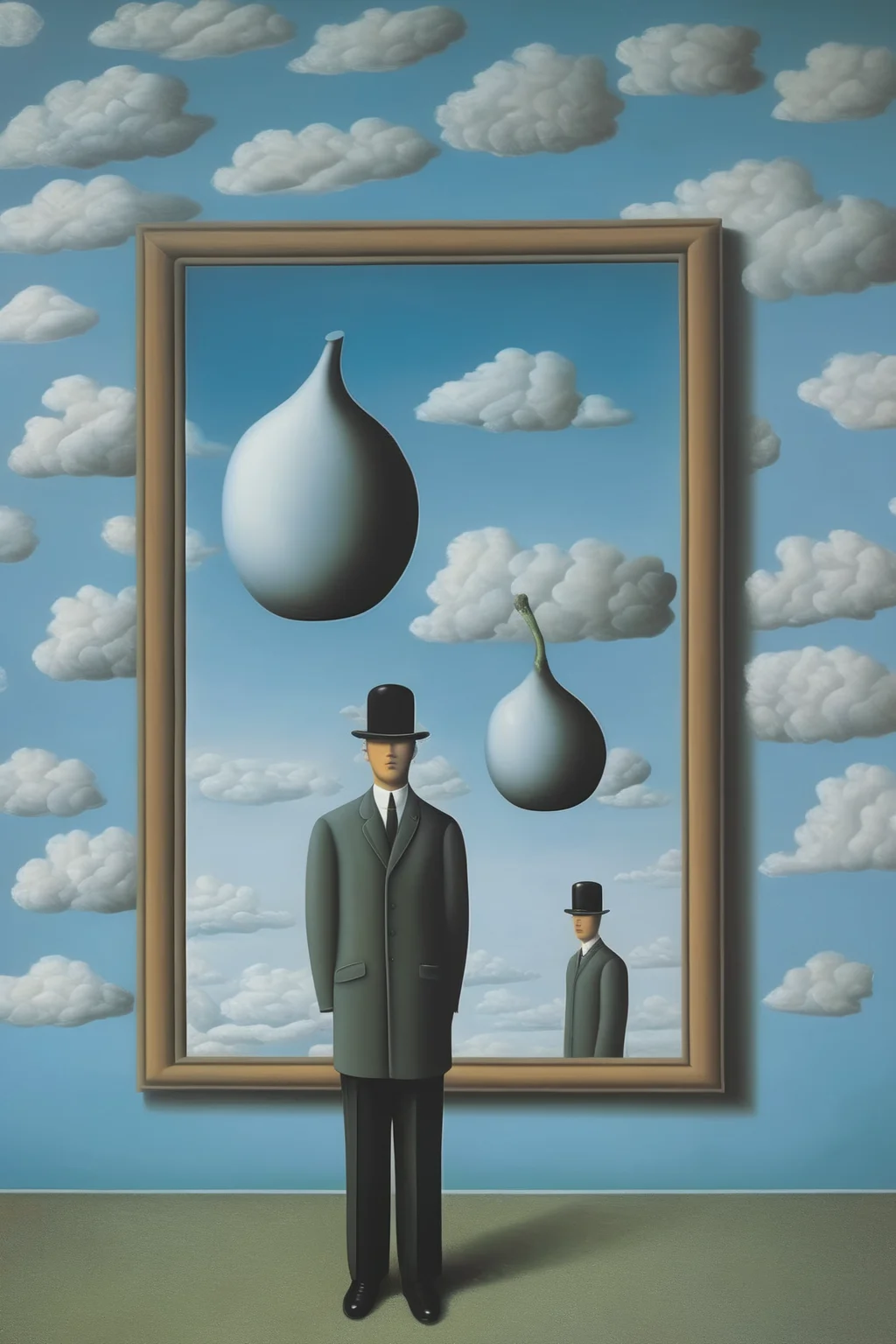 <lora:Rene Magritte Style:1>Rene Magritte Style - scene of obsession in the style of Magritte