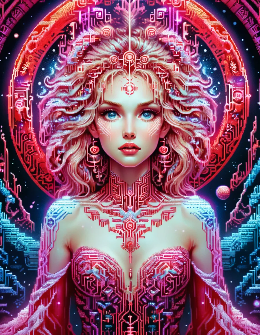 detailed illustration by anna dittmann, stylized, Full length frame of a Labyrinthine Pressured (ral-ansrt:1.1) , Snowy, Confused, 50mm, deep red neon hue, cosmic energy, ethereal and dreamlike, delicate lines, soft colors, fantastical, neon-lit, celestial, synthwave, <lora:ral-ansrt:1.2>, dynamic dramatic atmosphere, dynamic cinematic perfect background, glowing, cinematic, highly color focused, artistic