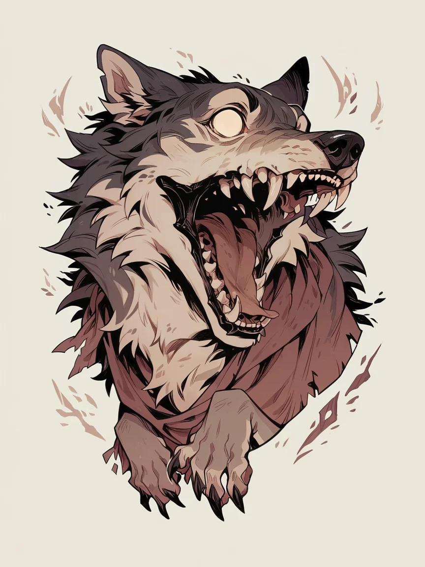 score_9, score_8_up, score_7_up, score_6_up, w00f, simple background, animal focus, wolf, sharp teeth, open mouth, blank eyes,
<lora:w00fXLP:1>