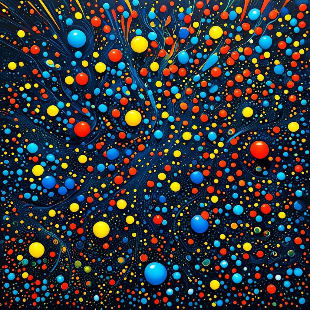 Breaking apart into fragmented, painted strokes, Exploding geometrical shapes in motion, Interlocking spirals of fire and ice, Yayoi Kusama, Bridget Riley, Wassily Kandinsky, Radiant, Unpredictable, Abstract, Dreamlike, Prismatic, Flowing, Explosive, Pulsating, Balanced, Sweeping masterpiece, best quality, absurd resolution, artabs,  <lora:artfullyABSTRACTA:1>,