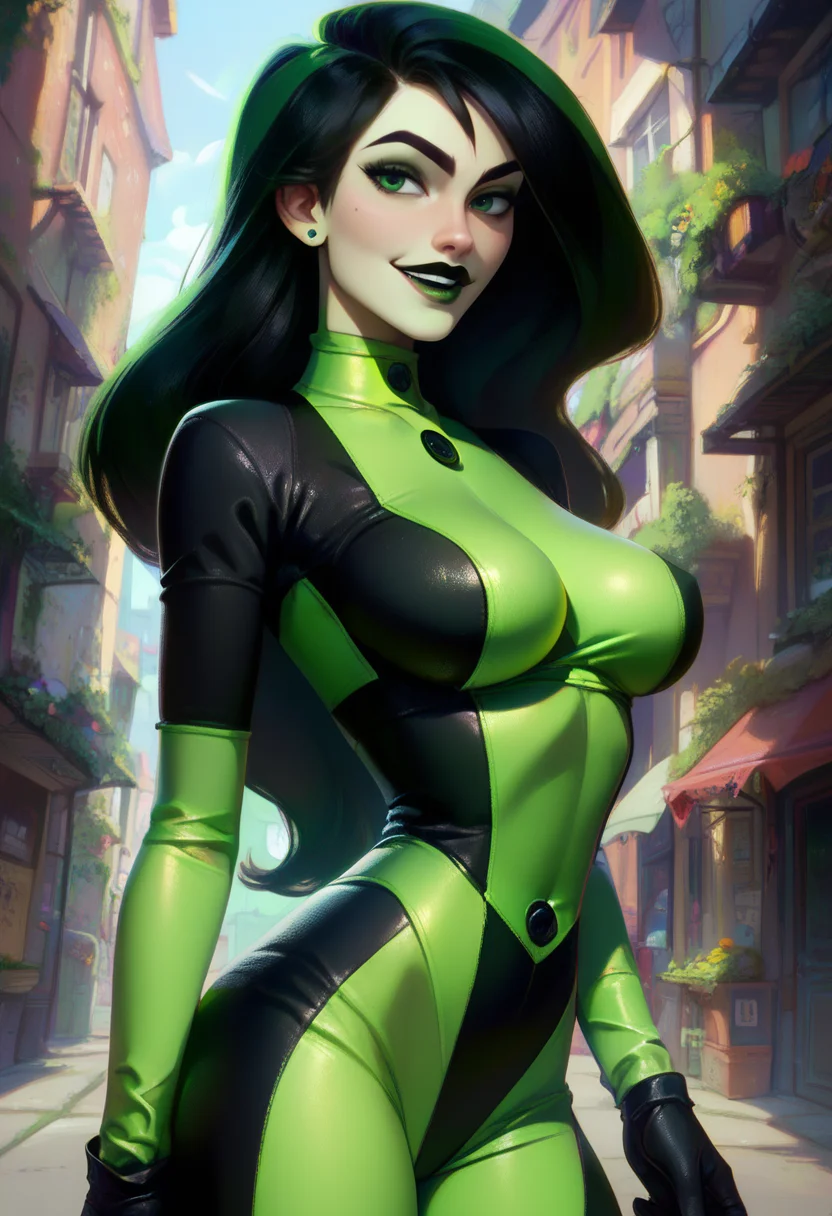 score_9, score_8_up, score_7_up, score_6_up, score_5_up, score_4_up <lora:Shego_pony:1> shego, black gloves, black hair, bodysuit, smile, green bodysuit, green eyes, green theme, long hair, portrait, solo, <lora:add-detail-xl:0.9> zPDXL <lora:Realistic000003_1_2.5DAnime_0.05_Merge1:1>