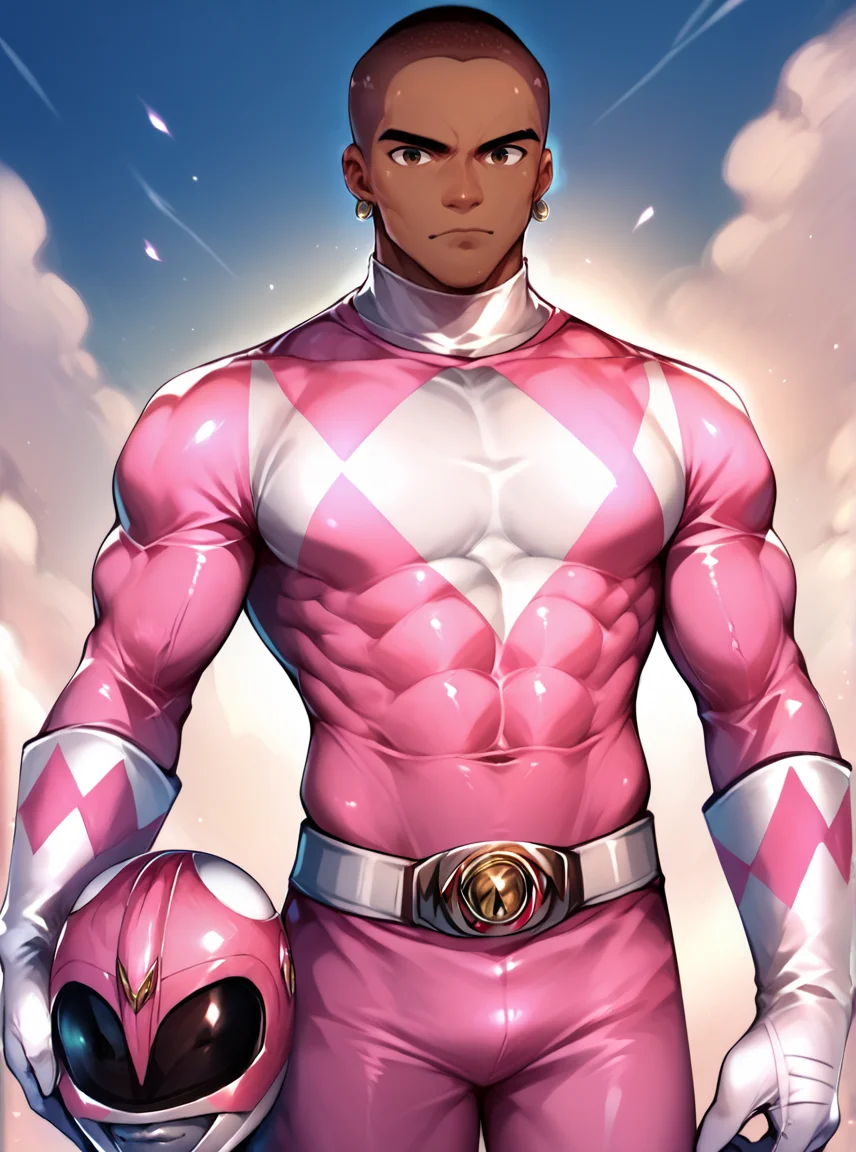 score_9, score_8_up, score_7_up, score_6_up, score_5_up, score_4_up, BREAK
zack, pink power ranger, pink bodysuit, white gloves, 1boy dark-skinned, buzzcut hair style, solo, looking at viewer, helmet removed, holding helmet, pink ranger helmet, muscular, dark skin, mighty morphin power rangers , small earring,
<lora:Pink_Ranger_MM:0.8>