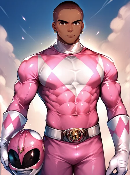 score_9, score_8_up, score_7_up, score_6_up, score_5_up, score_4_up, BREAK
zack, pink power ranger, pink bodysuit, white gloves, 1boy dark-skinned, buzzcut hair style, solo, looking at viewer, helmet removed, holding helmet, pink ranger helmet, muscular, dark skin, mighty morphin power rangers , small earring,
<lora:Pink_Ranger_MM:0.8>