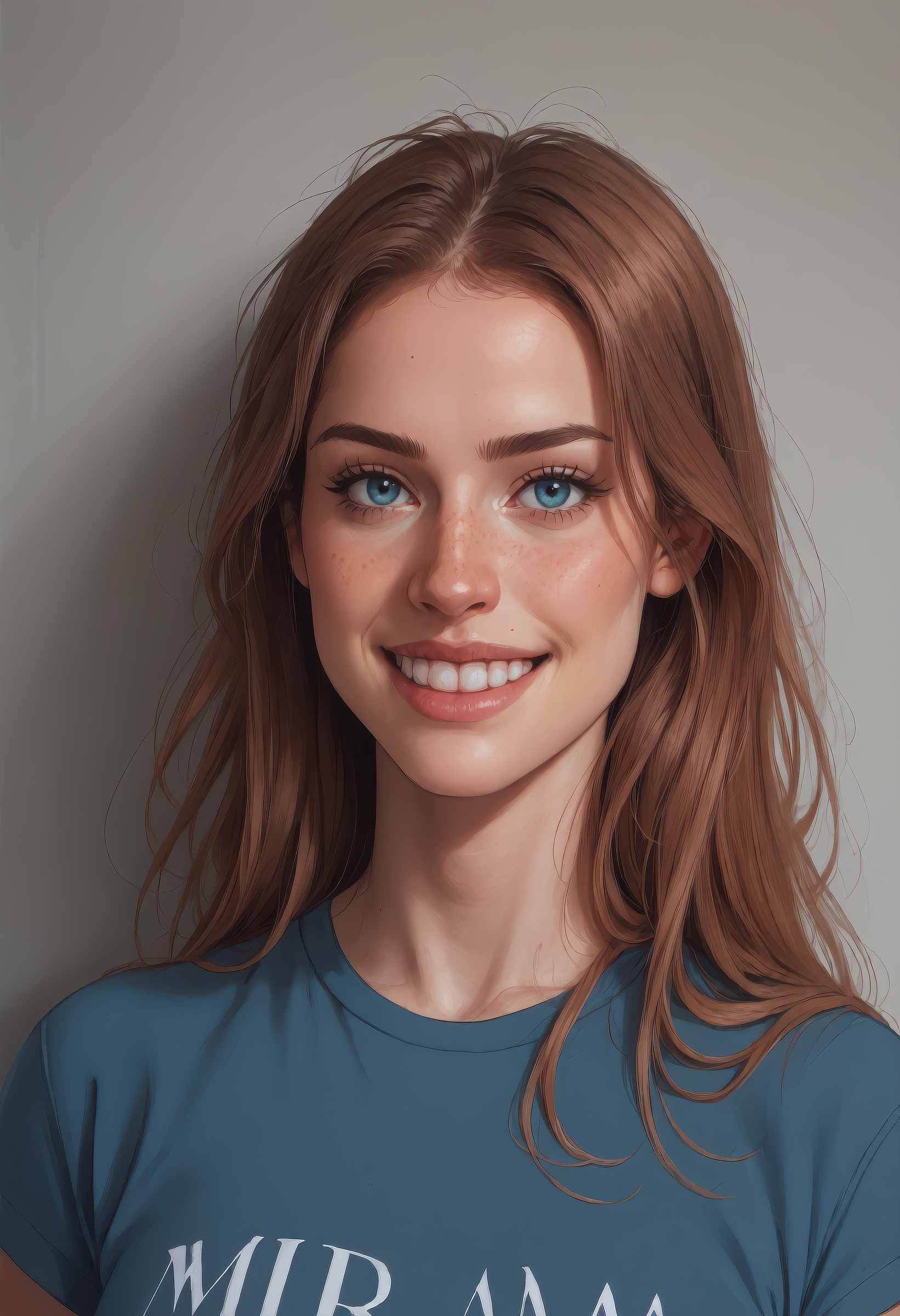 score_9, score_8_up, score_7_up, mira004szalma, long hair, t-shirt, grin, upper body <lora:pony_mira004szalma:0.85>