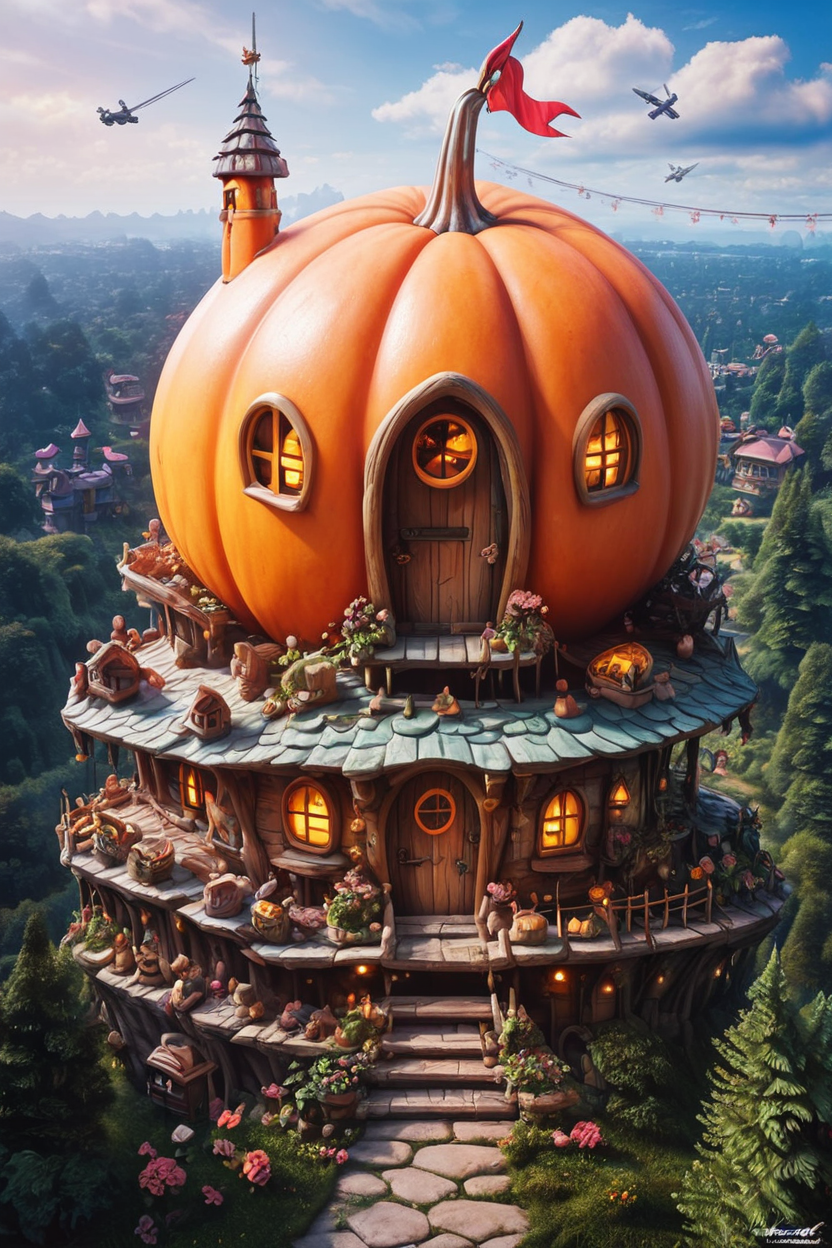 score_9, score_8_up, score_8,  ,,,  zzPumpkinHouse, skyscraper, buildings, modern city, flying ships,    ,<lora:PumpkinHouse_PDXL_v1:0.8>,  ,,, embedding:zPDXL,  <lora:SDXLFaeTastic2400:0.5>,