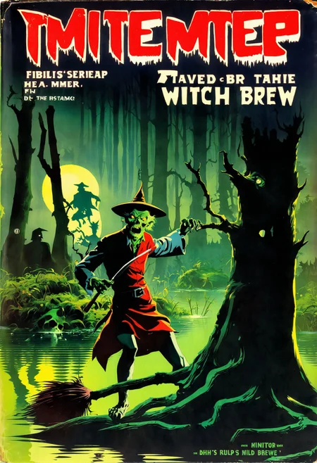 anime, comix, pulp fantasy book cover, zombie, Witch's Brew Swamp, <lora:EnvyPulpFantasyXL-prod-weighted-000012:1:1:lbw=ALL>