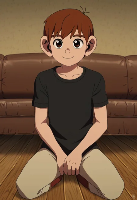 chilchuck_tall, chilchuck_tims, brown hair, brown eyes, solo, at living room, sit on crotch, playing console game, happy expression, wear shirt with teddy bear logo, easynegative, ng_deepnegative_v1_75t, negative_hand