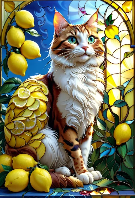 <lora:When_Life_Gives_You_Lemons: 0.6> wl_lemons, Masterpiece,top quality,absurd,
A masterpiece, the highest quality, absurd,no humans,
so attractive that you want to have sex just by looking at it, refreshing and sweet, stained glass of lemon trees, <lora:TQ_-_Stained_Glass_XL:0.8>
