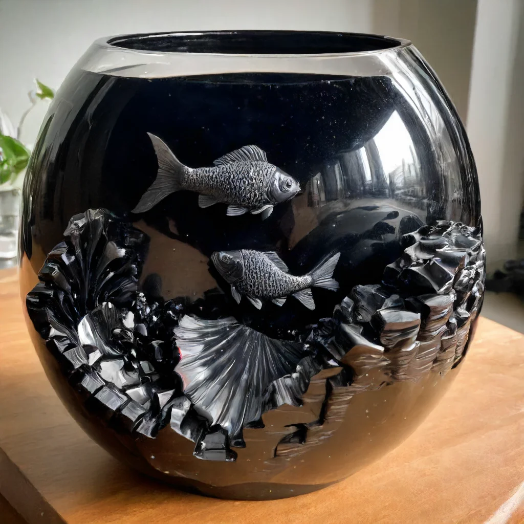 fish bowl made out of obsidian <lora:Obsidian SDXL:1>