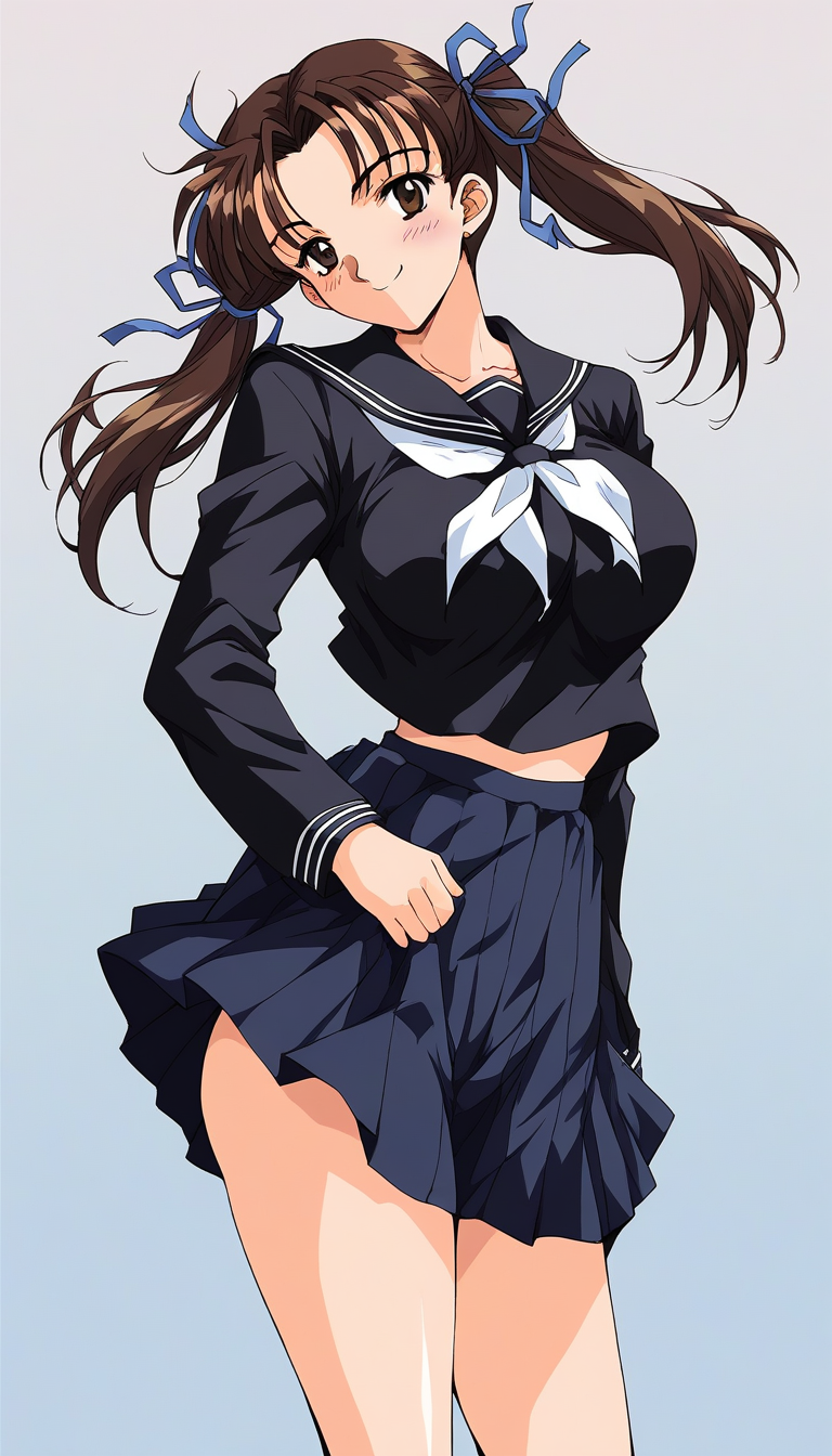 score_9, score_8_up, score_7_up, source_anime, rating_explicit, BREAK  <lora:Minegishi_Kyouko_XL:0.8> Minegishi_Kyouko, brown hair, brown eyes, large breasts, long hair, twintails, hair ribbon, blue ribbon,
 1girl, solo,  school uniform, black skirt, blush, black serafuku,  long sleeves,  smile, 
grassland, 
 1990s (style),