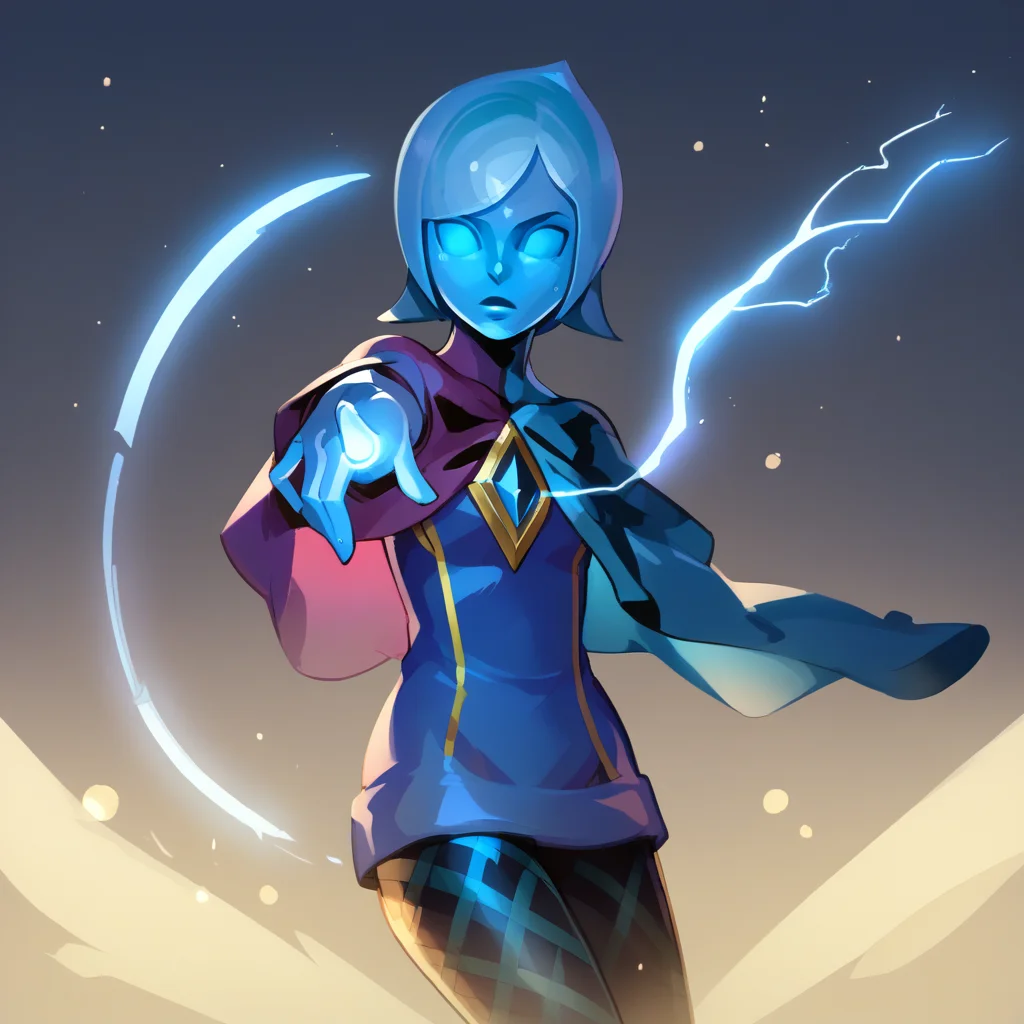 score_8_up, BREAK, FI , 1girl, solo, short hair, blue skin, no eyes, pantyhose, cape, <lora:FI_SkywardSword_XL_Leaf1v3:1>, cowboy shot, light particles, pointing electricity, <lora:only_my_railgun_pony:1>,