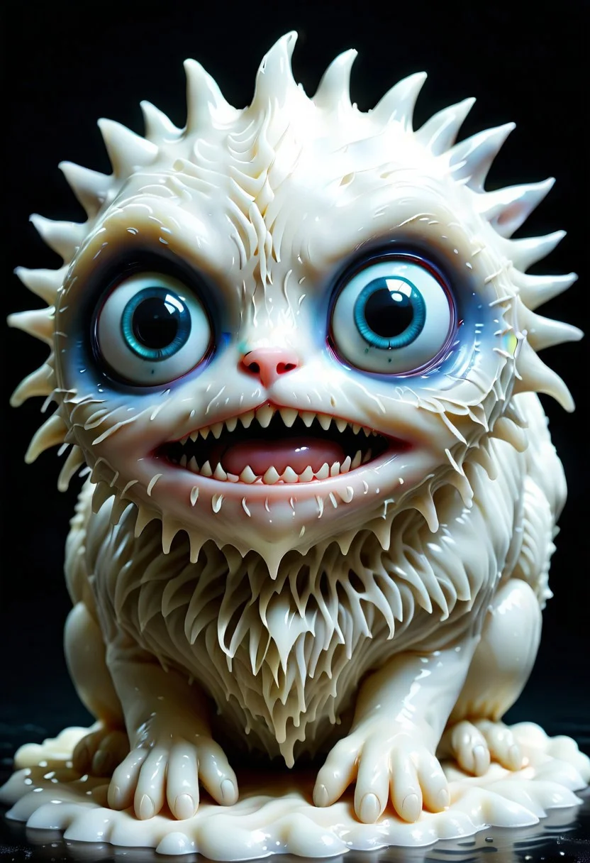 the creepiest yet cutiest creature with big kawaii eyes made out of White wax ever known to man