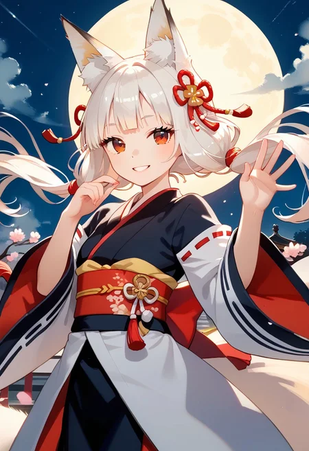 score_9, score_8_up, score_7_up, score_6_up , (masterpiece, best quality:1.4),
high detailed background,(fox-girl:1.5), (white-hair:1.6), (traditional hanfu:1.5), (anime-style:1.6), (big red eyes:1.4), petite, (fox-ears:1.6), (elegant-pose:1.3), (playful-smile:1.3), obi-belt, long-sleeves, (dim-lighting:1.2), warm-lighting, cinematic, soft-color-palette, digital-illustration, watercolor-highlights