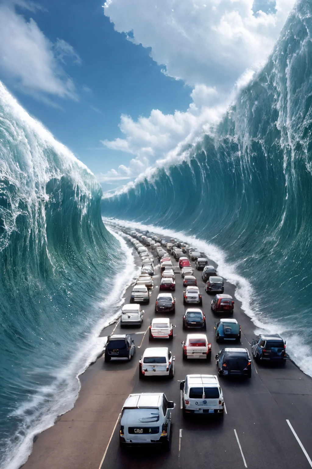 highres, 8k, absurdres, realistic, crowd, highway, road, (cars:1.3),
(Sea_Split:1.75), sea split, (waves:1.2), water, ocean,
<lora:Part_Sea-000025:0.65>