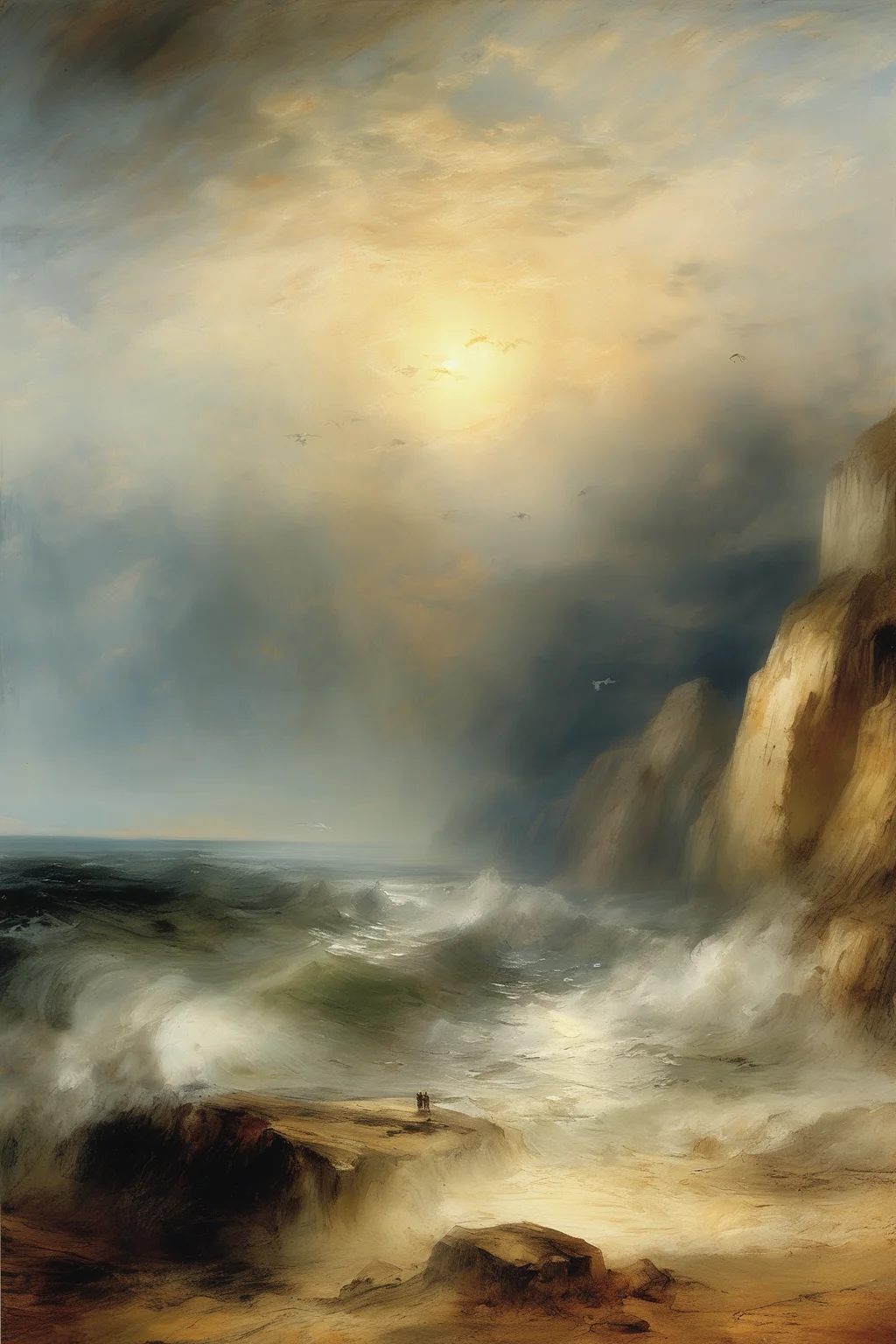 John Martin Style - Sea beach masterpiece, Joseph Mallord William Turner, Romantic paint painting style