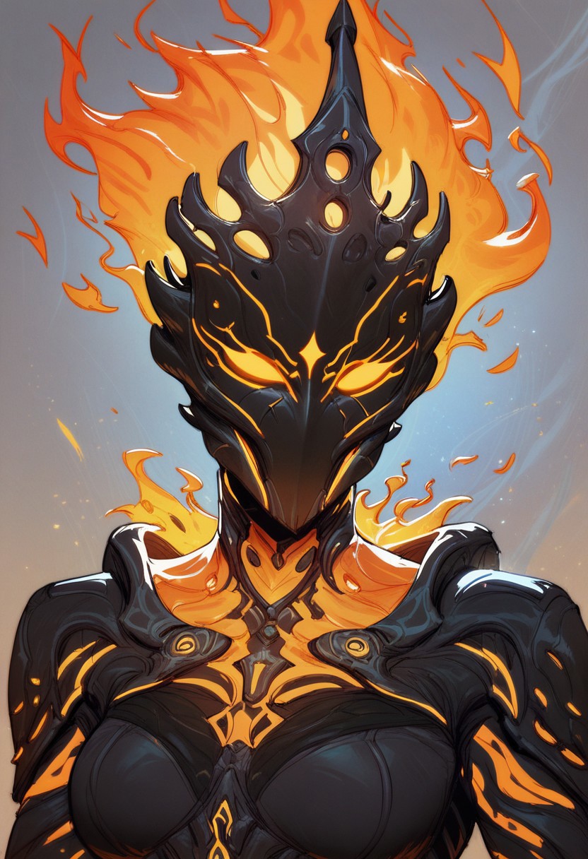 score_9, score_8_up, score_8, score_7_up, score_7, score_6_up, score_6, score_5_up, Score_5, 1girl, Hember, warframe, robot, fiery body, fiery hair, molten rock, multicolored body, black body, orange body, faceless, no mouth, ornamented  helmet, mask, bulky, strong, blue flame, vox machine style, 1boy, male focus, solo, portrait, hell background, fantasy, (dynamic lighting:1.1)
((masterpiece))
