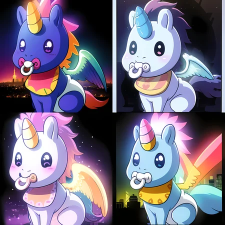 ((masterpiece)), (best quality), 8k, cartoon background, ultra-detailed, absurdress, unicorn, baby unicorn, baby diaper, unicorn using a diaper, hickey, 3d, beautiful ilumination, white eyes, glowing eyes, small body, colorful skin, pony, ultra-detailed background, city on background, city, colorful unicorn, may have wings, <hypernet:aomunstablebabies:0.7>
