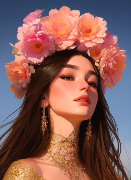 samdoesarts style (symmetry:1.1) (portrait of floral:1.05) beautiful goddess, (assassins creed style:0.8), pink and gold and opal color scheme, beautiful intricate filegrid facepaint, intricate, elegant, highly detailed, digital painting, artstation, concept art, smooth, sharp focus, illustration, art by greg rutkowski and alphonse mucha, 8k