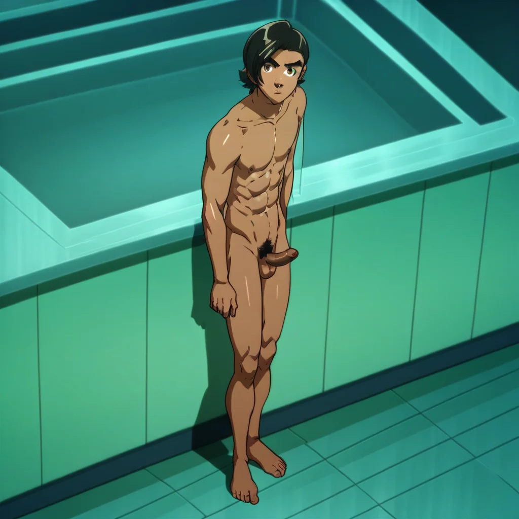 Codec, 1boy, male focus, black hair, solo, dark skin, dark-skinned male, brown eyes, pubic hair, completely nude, abs, penis, balls, standing, score_9, score_8_up, score_7_up, score_6_up <lora:vinceteaa_020_04v2-step00000400r:1> good face, good eyes, looking at viewer, full body, standing,
