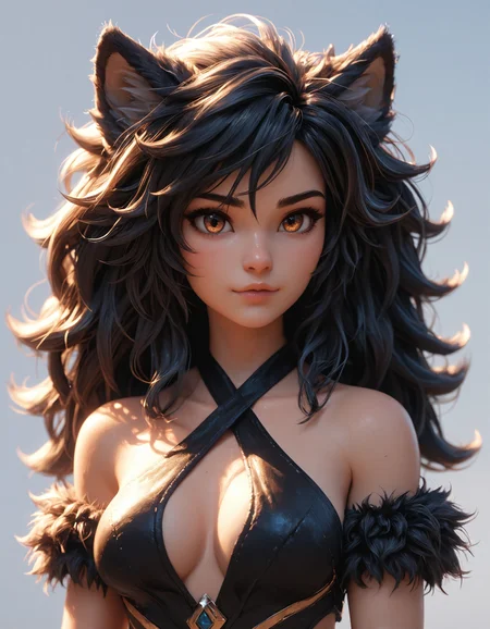 PonyScores7, monster girl, wolf girl, black fur,  fluffy, big hair, bare shoulders, criss-cross halter,
realistic, 3d render, shiny hair
<lora:DetailSlider_pony_v1.4:1>
<lora:MidjourneyMimic_pony_v2:0.3>
<lora:MegaFluffyPonyV2:0.5>