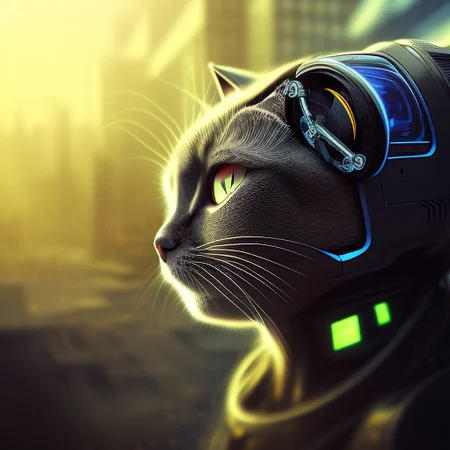 cat robot, future technology,hyper - detailed,cinematic composition,deep depth field,intricate details, full body,