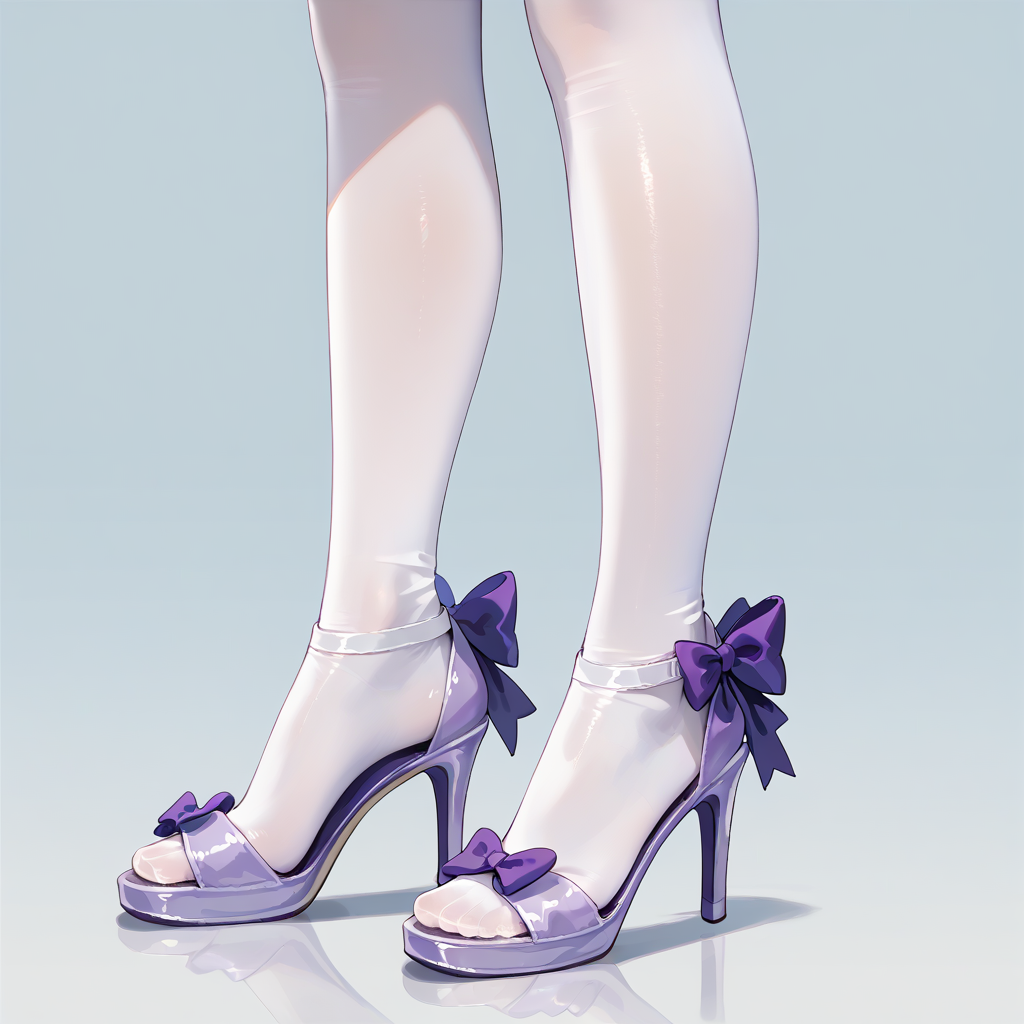 score_9, score_8_up, anime source, simple background, 
1girl, solo, lower body, 
toelessfootwear, feet, white legwear, purple sandals, high heels, bow,
  <lora:toeless_footwear_pony_v1:0.5>