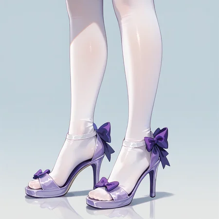 score_9, score_8_up, anime source, simple background, 
1girl, solo, lower body, 
toelessfootwear, feet, white legwear, purple sandals, high heels, bow,
  <lora:toeless_footwear_pony_v1:0.5>