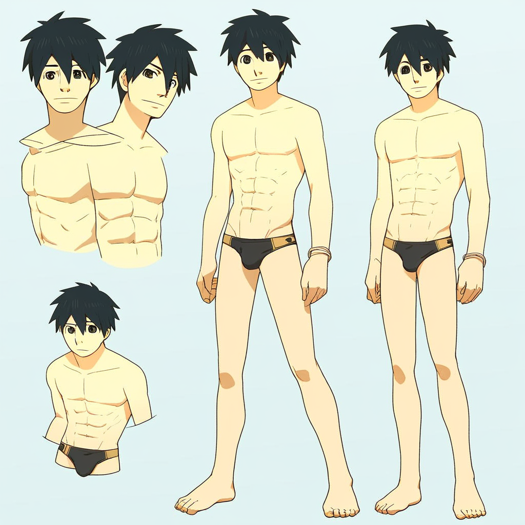 Toru Hoshina, solo, black eyes, 1boy, male focus, black hair, swimsuit, male swimwear, abs, bracelet, speedo, topless male,  score_9, score_8_up, score_7_up, score_6_up <lora:vinceteaa_020_04v2-step00000400r:1> good face, good eyes, looking at viewer, full body,