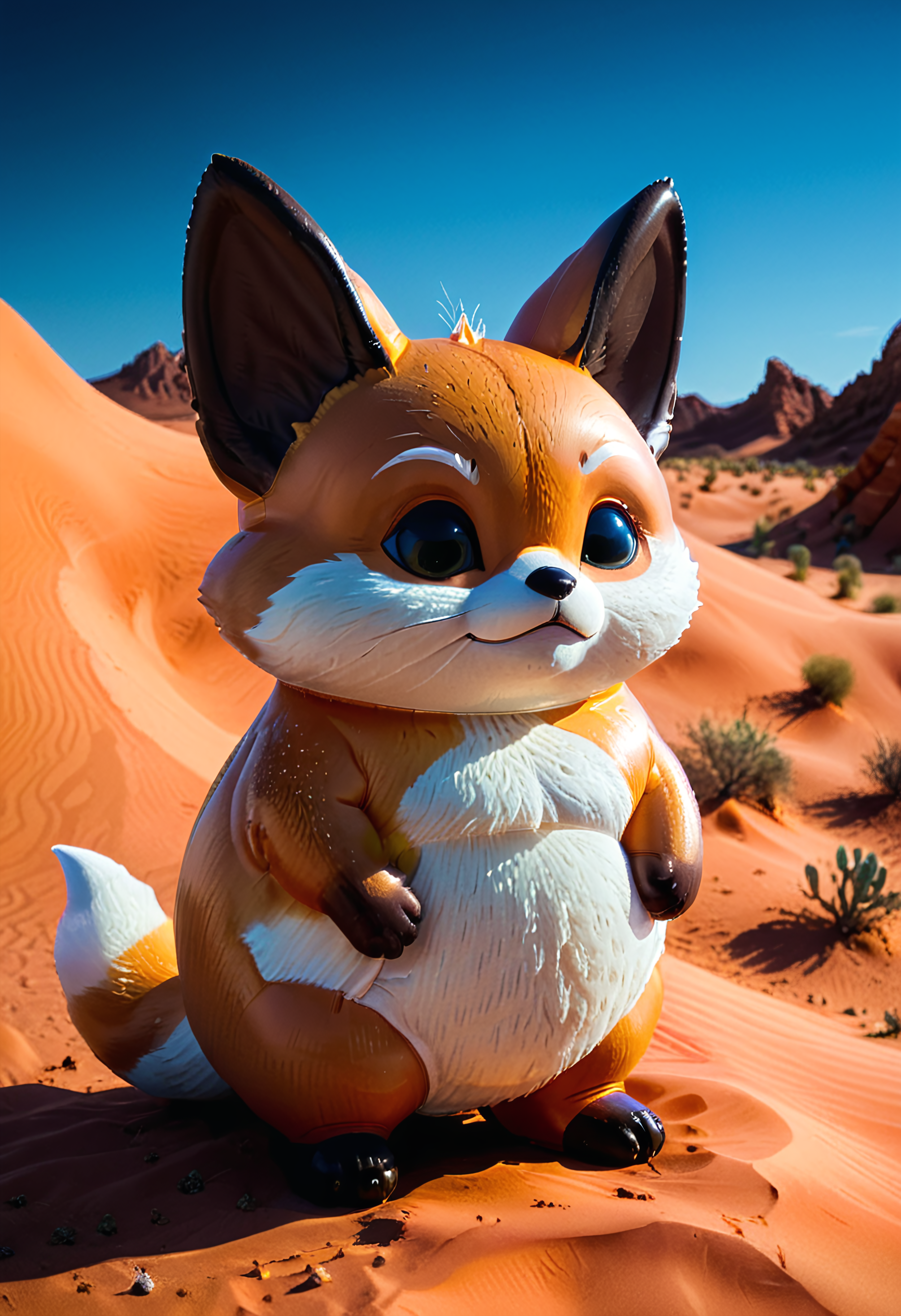 shnywrld, inflatable, nature, colorful, a (shnywrld fat fennec fox), cartoonish, in the desert.  <lora:shinyworld:.8>  <lora:zavy-cntrst-sdxl:.8> dark, chiaroscuro, low-key <lora:xl_more_art-full_v1:.8> <lora:[XL]fat:.8>