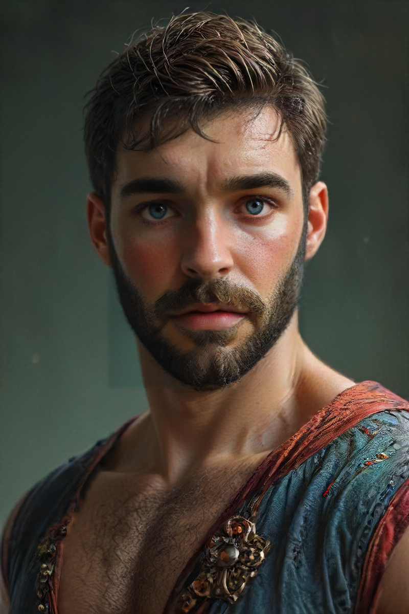 <lora:dg_DougXL:1.2> dg_DougXL is a caucasian man with a beard and short hair, D&D style portrait, fantasy, digital art, muscular doug, Standing, detailed face, <lora:!action-sdxl-V0.5:1> zdyna_pose, dynamic action, beautiful detailed, surreal, beautiful, extremely rich detail, exquisite color, magic atmosphere, cinematic light, BREAK
Hyper-realistic, 16k resolution, intricate details.
(masterpiece, award winning artwork)
many details, extreme detailed, full of details,
Wide range of colors, high Dynamic Range
 <lora:xl_more_art-full_v1:0.285>
 <lora:zavy-bcklt-sdxl:0.25> zavy-bcklt 
<lora:RMSDXL_Creative:0.24> 
<lora:add-detail-xl:1> 
<lora:MJ52:0.285>