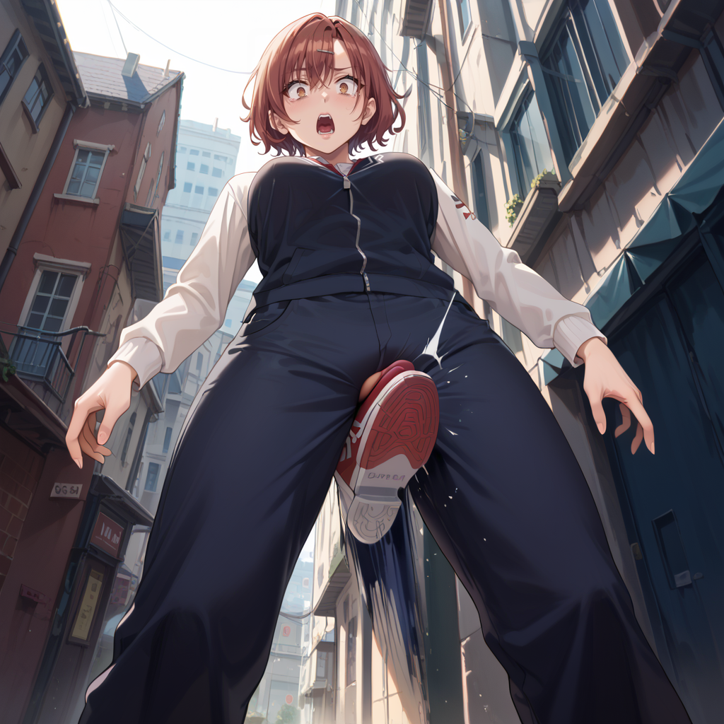 score_9, score_8_up, score_7_up, best quality, masterpiece, source_anime, rating_safe , zPDXL2, BREAK,  1girl, shocked, pain, open mouth ,crotch kick, kicking male ,cuntbusting, , back
alleyway  <lora:crotch_kick:1.8>higuchi_madoka ,  from below,