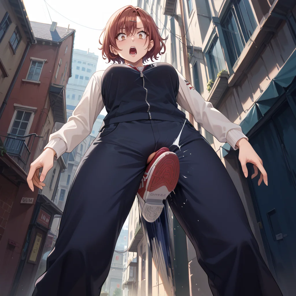 score_9, score_8_up, score_7_up, best quality, masterpiece, source_anime, rating_safe , zPDXL2, BREAK, 1girl, shocked, pain, open mouth ,crotch kick, kicking male ,cuntbusting, , back
alleyway <lora:crotch_kick:1.8>higuchi_madoka , from below,
