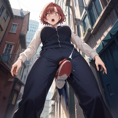 score_9, score_8_up, score_7_up, best quality, masterpiece, source_anime, rating_safe , zPDXL2, BREAK, 1girl, shocked, pain, open mouth ,crotch kick, kicking male ,cuntbusting, , back
alleyway <lora:crotch_kick:1.8>higuchi_madoka , from below,
