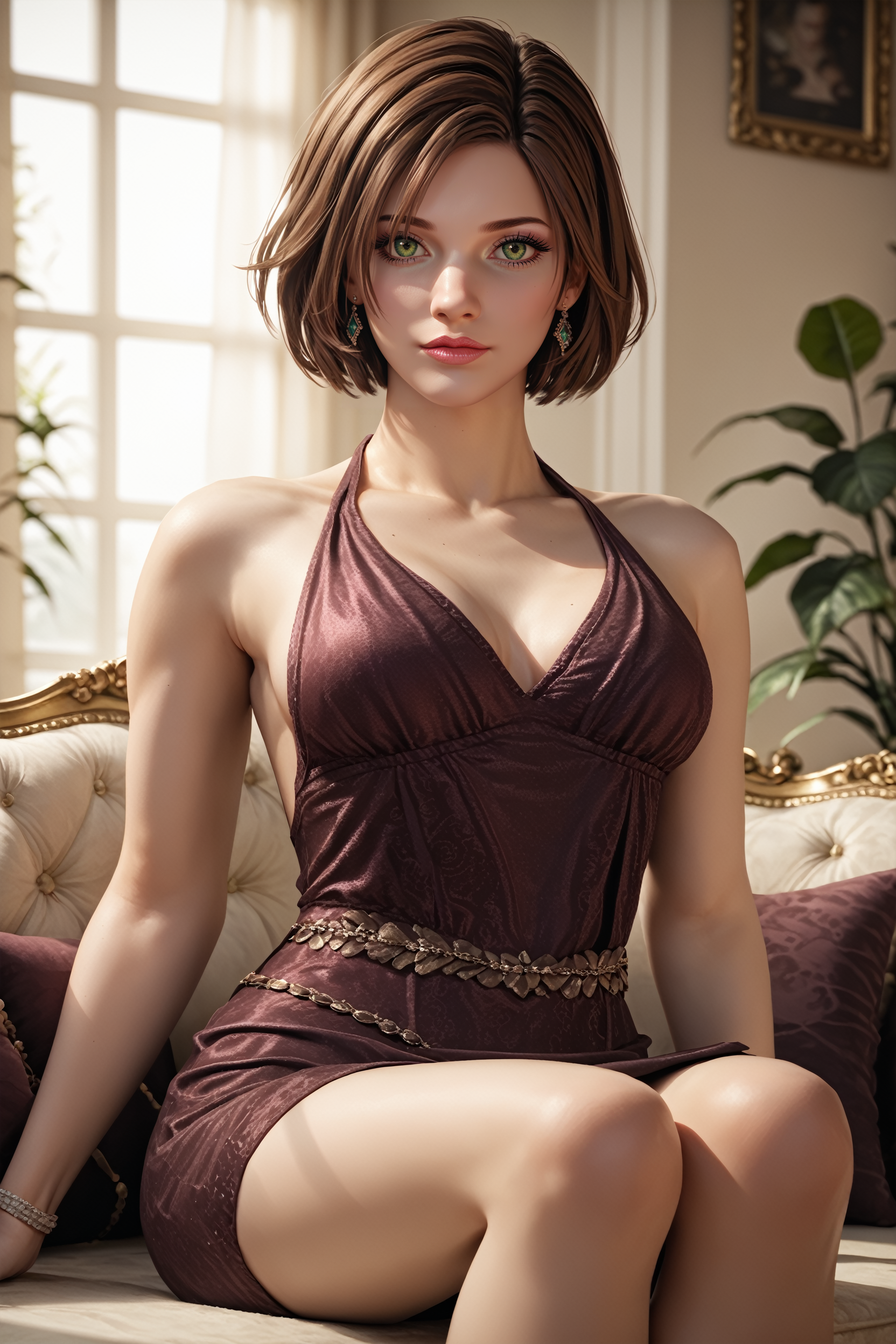 score_9, score_8_up, score_7_up,
<lora:SH4Eileen:0.9>
SH4Eileen, 1girl, green eyes, short hair, brown hair, looking at viewer, reclining on a vintage chaise lounge, one arm draped over the back, elegant ballroom with crystal chandeliers, soft ambient lighting, luxurious and sophisticated setting